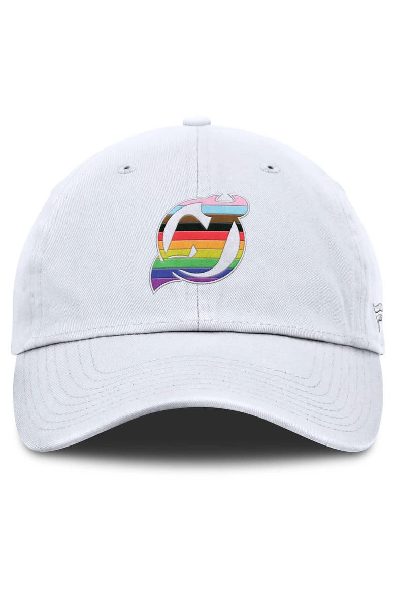 Men's Fanatics White New Jersey Devils PRIDE Adjustable Hat, Alternate, color, White
