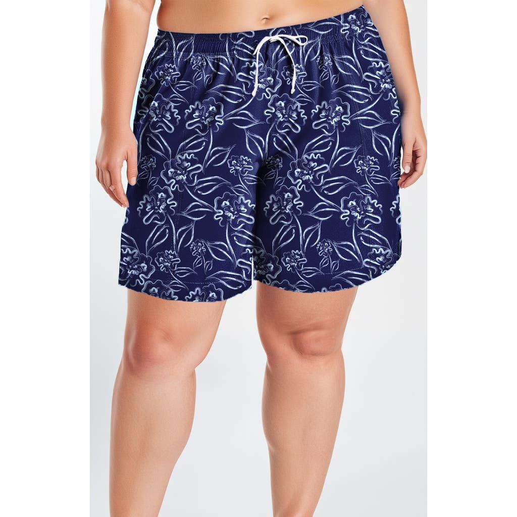Calypsa Plus Size 7" Board Shorts In Blue