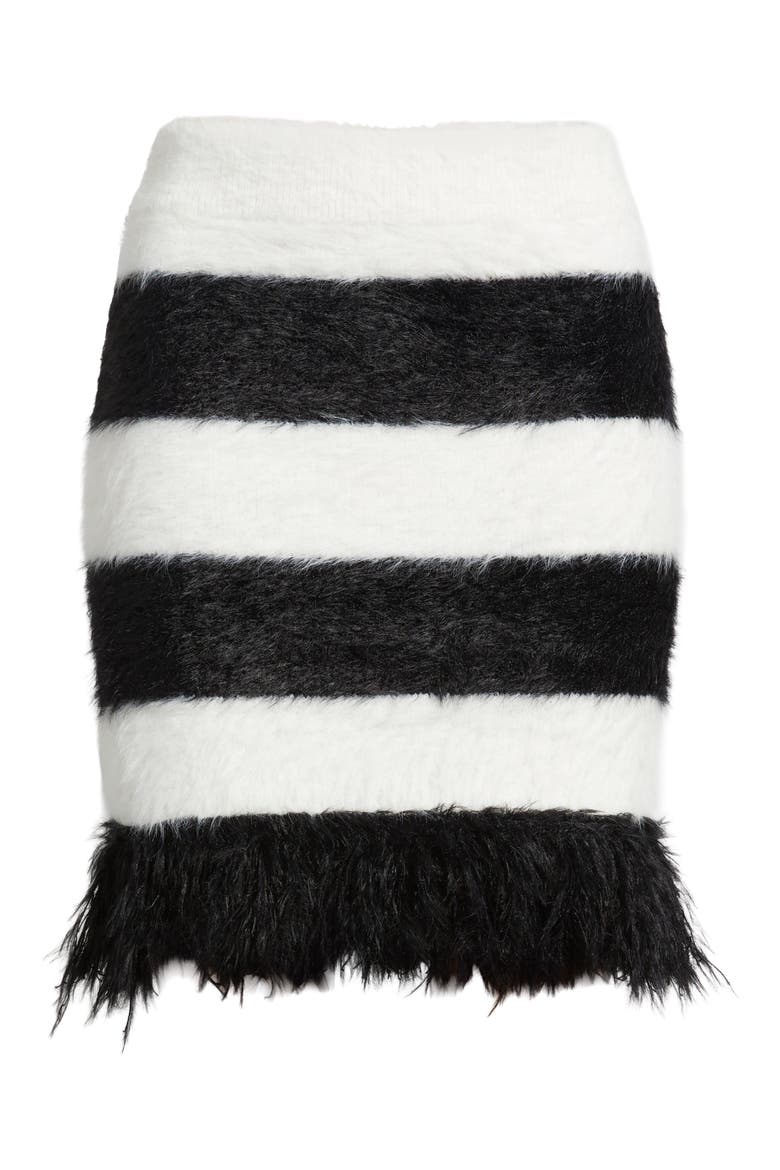 Stripe Faux Fur Miniskirt, Alternate, color, BLACK/ WHITE