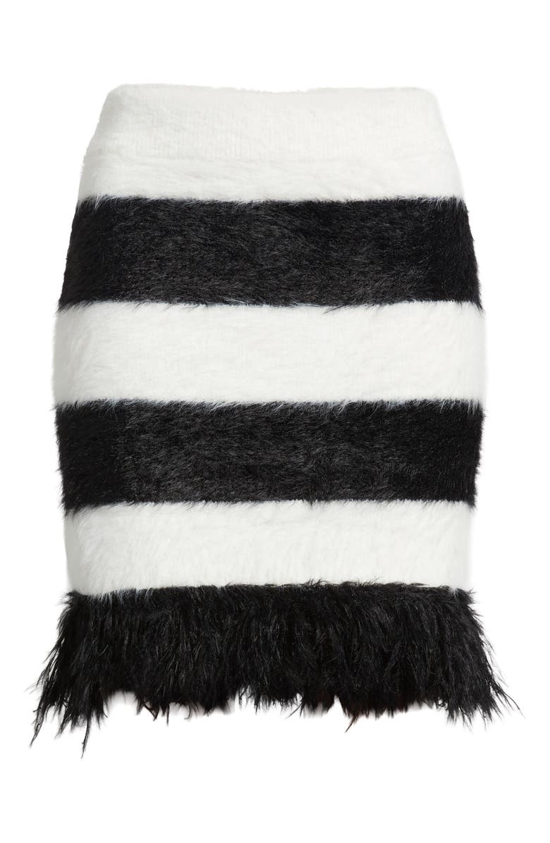 Dressed in Lala Stripe Faux Fur Miniskirt, Alternate, color, Black/ White