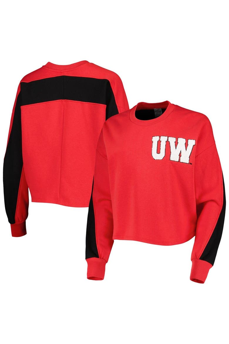 Women's Gameday Couture Red Wisconsin Badgers Back To Reality Colorblock Pullover Sweatshirt, Main, color, Red