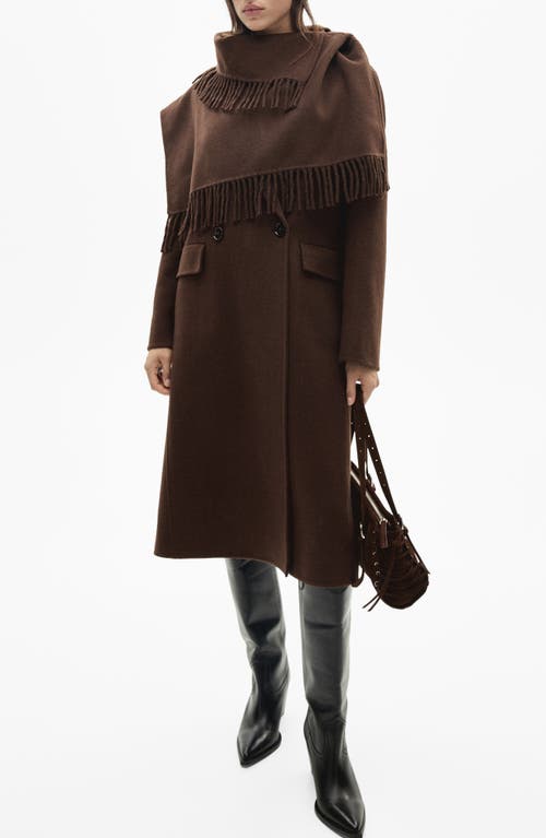 MANGO MANGO WOOL BLEND COAT WITH FRINGED SCARF