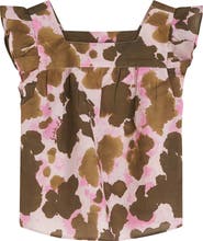Scotch & Soda Kids' Abstract Print Ruffle Accent Cotton & Linen Top