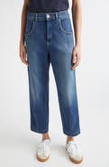 Eleventy High Waist Stretch Denim Straight Leg Ankle Jeans