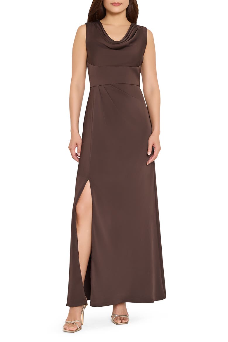 Cowl Neck Sleeveless Satin Gown, Main, color, CHOCOLATE