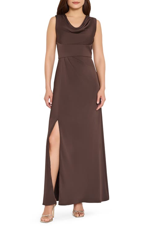Cowl Neck Sleeveless Satin Gown