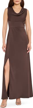 Tahari ASL Cowl Neck Sleeveless Satin Gown