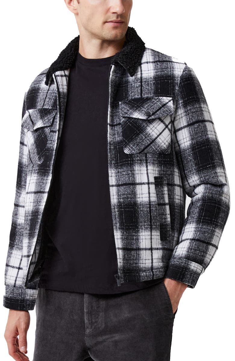 French Connection Plaid Water Resistant High Pile Fleece Collar Jacket, Main, color, 