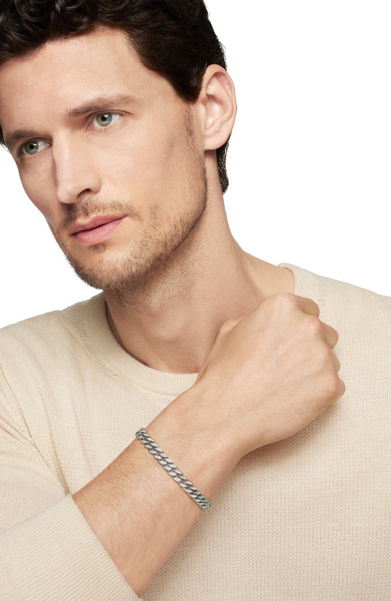 David Yurman Men's Pavé Curb Chain Bracelet, Alternate, color, Silver Pave/ White Diamond