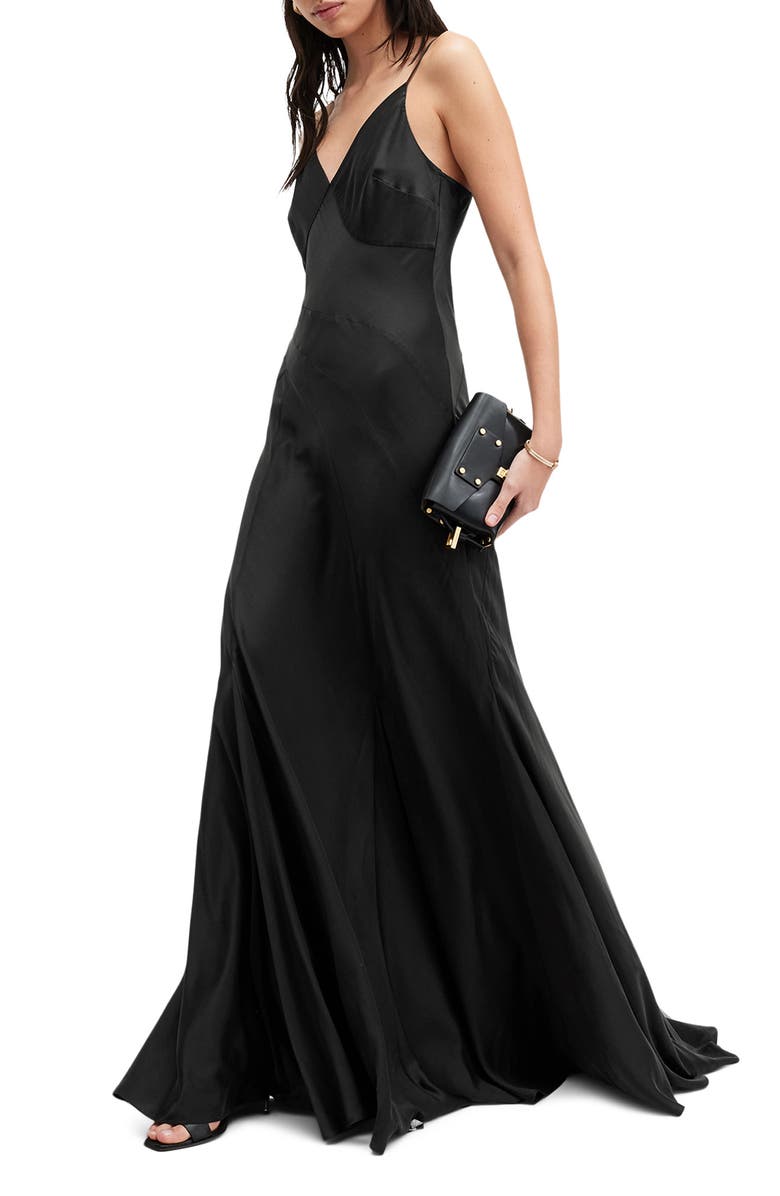 AllSaints Lili Paneled Satin Maxi Slipdress, Alternate, color, 