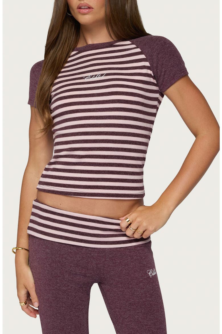 Striped Raglan Sleeve Baby Tee, Main, color, BURGUNDY