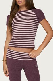 EDIKTED Striped Raglan Sleeve Baby Tee