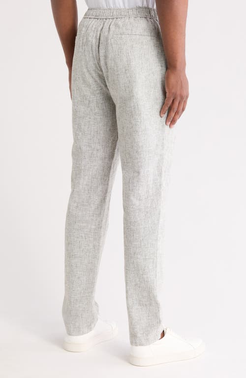 14th & Union Elastic Waist Linen Blend Trim Fit Pants In Olive Night- White Eoe