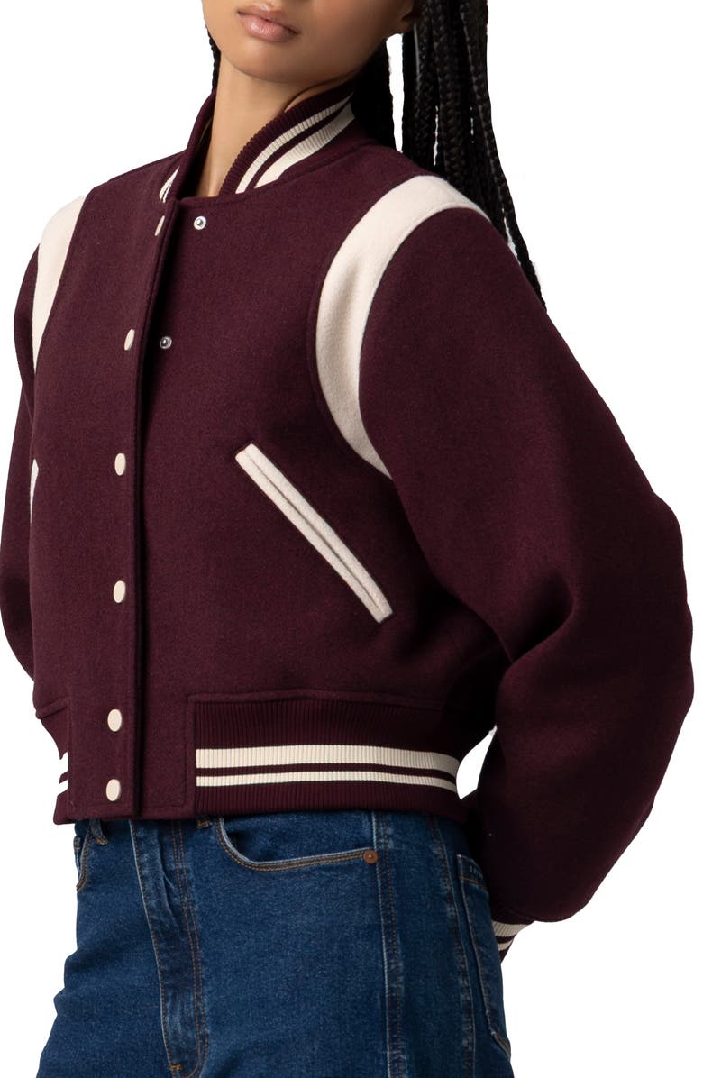 BLANKNYC Varsity Bomber Jacket, Alternate, color, Wine