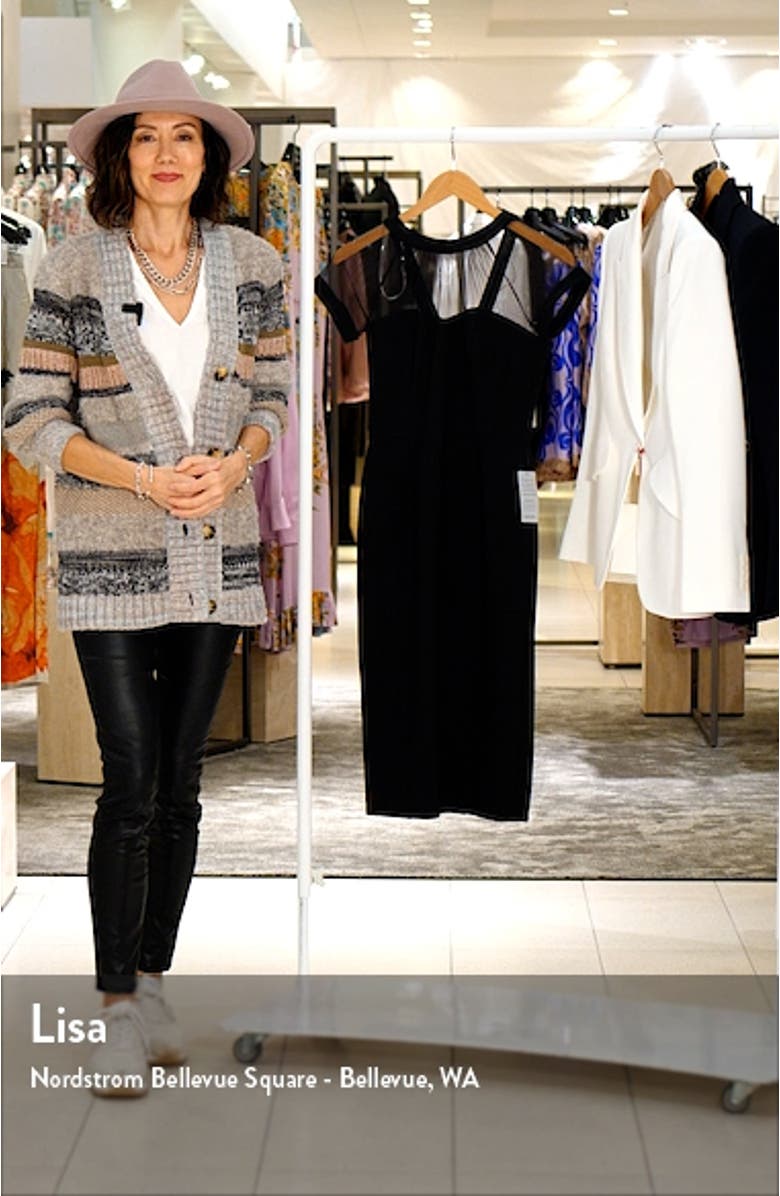 Illusion Yoke Crepe Cocktail Dress, sales video thumbnail