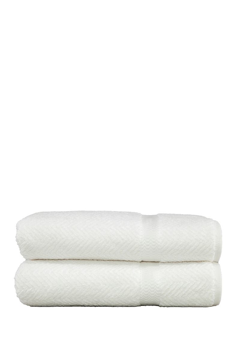 White Herringbone Bath Towels - Set of 2, Main, color, WHITE