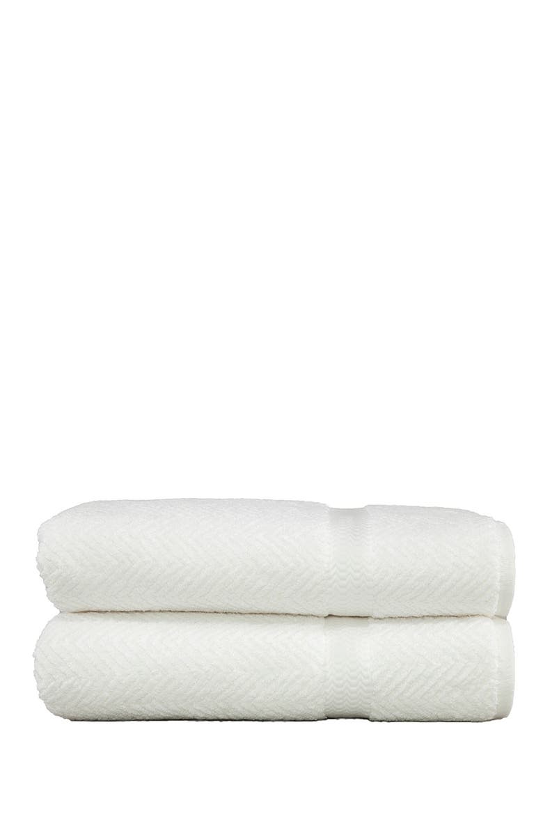Linum Home Textiles White Herringbone Bath Towels - Set of 2, Main, color, White