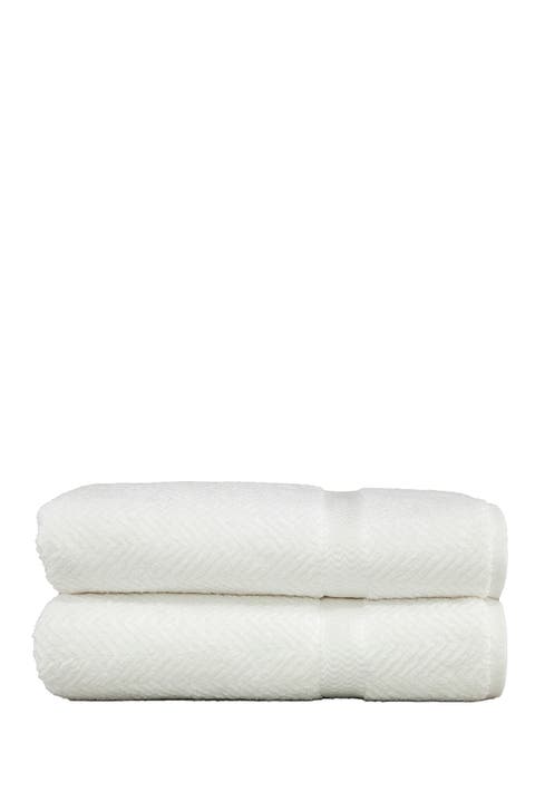 White Herringbone Bath Towels - Set of 2