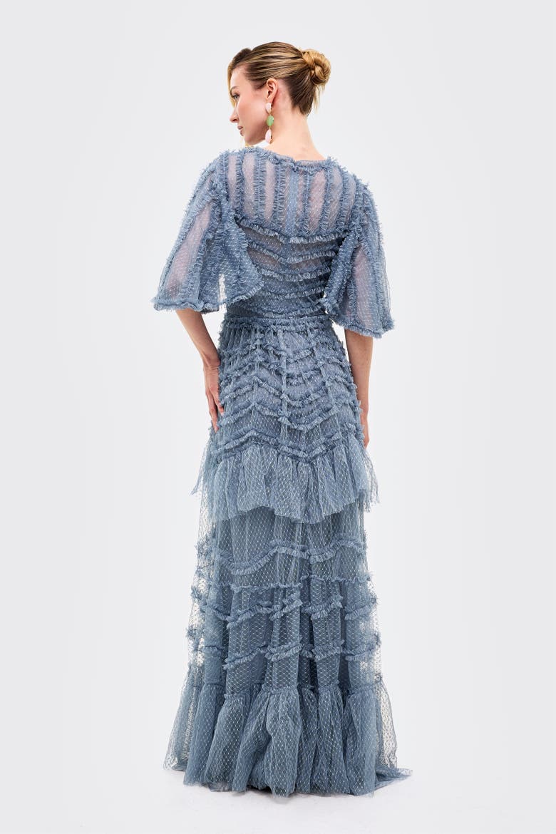 Flutter Ruffle Maxi Dress, Alternate, color, POWDER BLUE