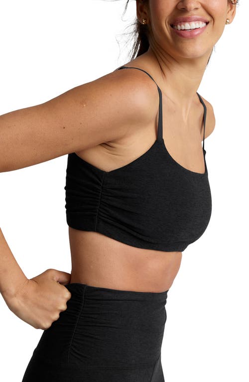 Beyond Yoga Space Dye Raise The Barre Shirred Sports Bra In Black
