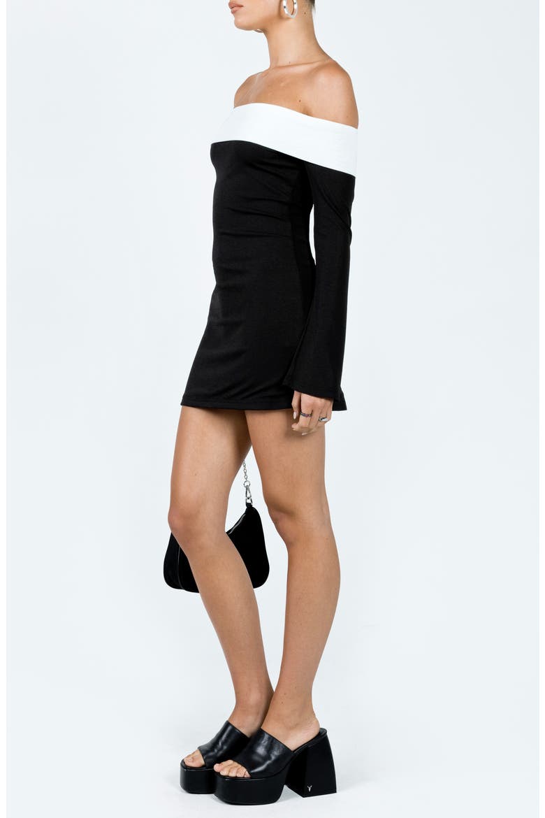 Anya Off the Shoulder Long Sleeve Minidress, Alternate, color, BLACK / WHITE