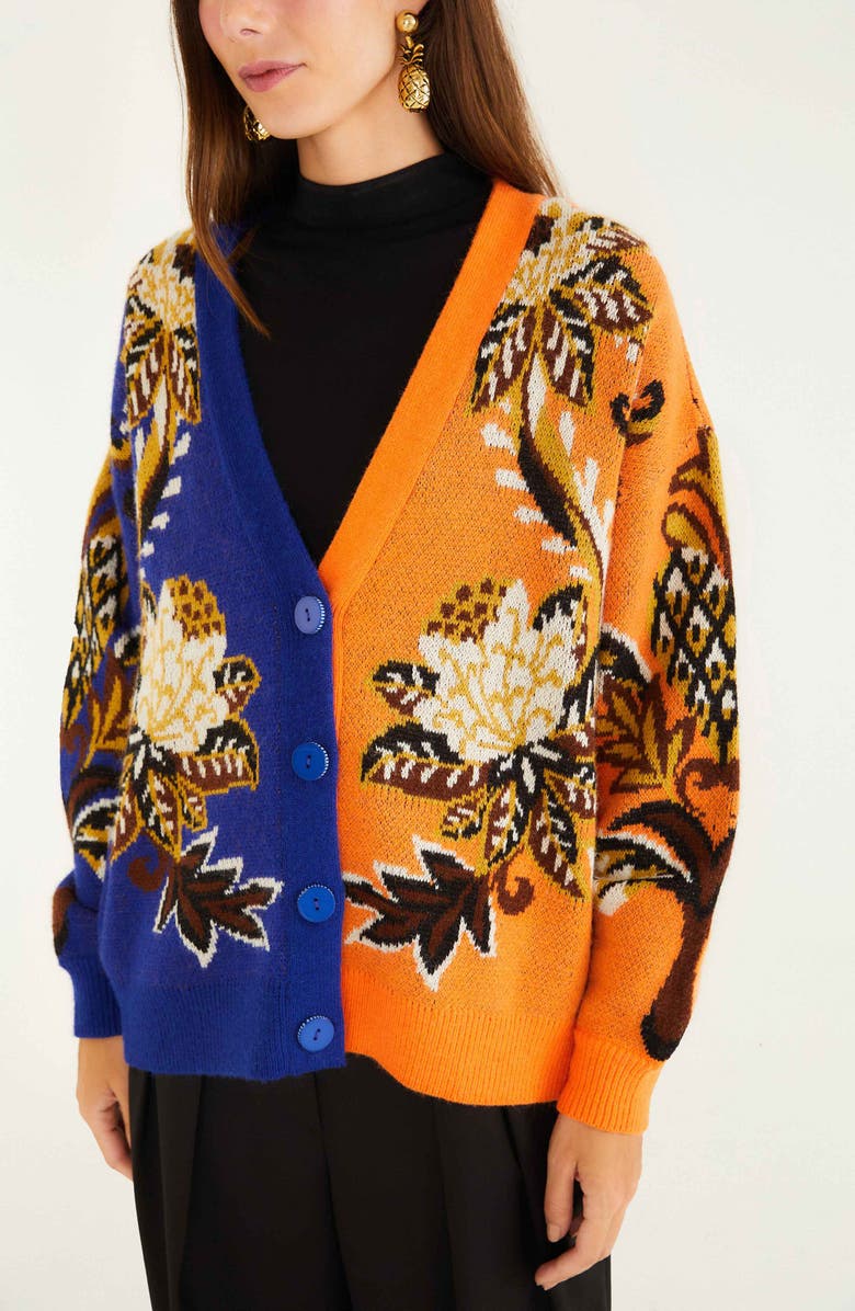 FARM Rio Arabesque Paradise Mixed Print Jacquard Cardigan, Alternate, color, Arabesque Paradise F