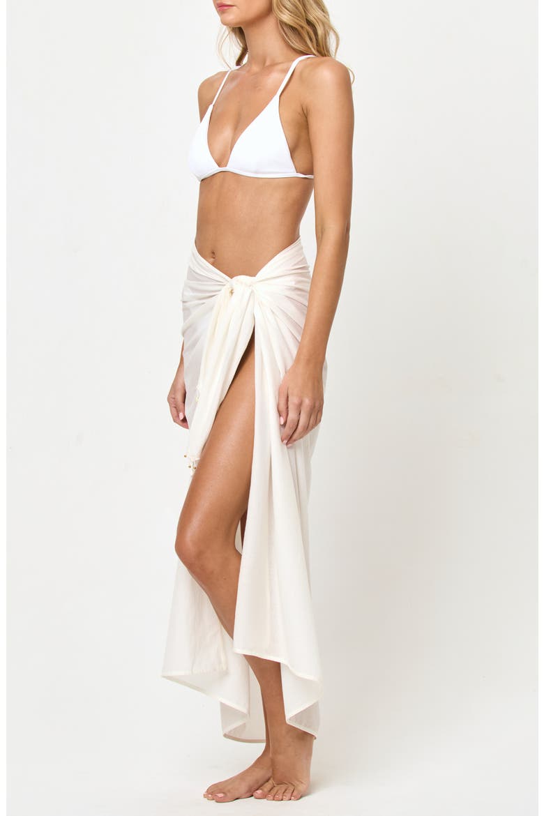 Mika Seashell Fringe Cotton Cover-Up Sarong, Alternate, color, CREAM