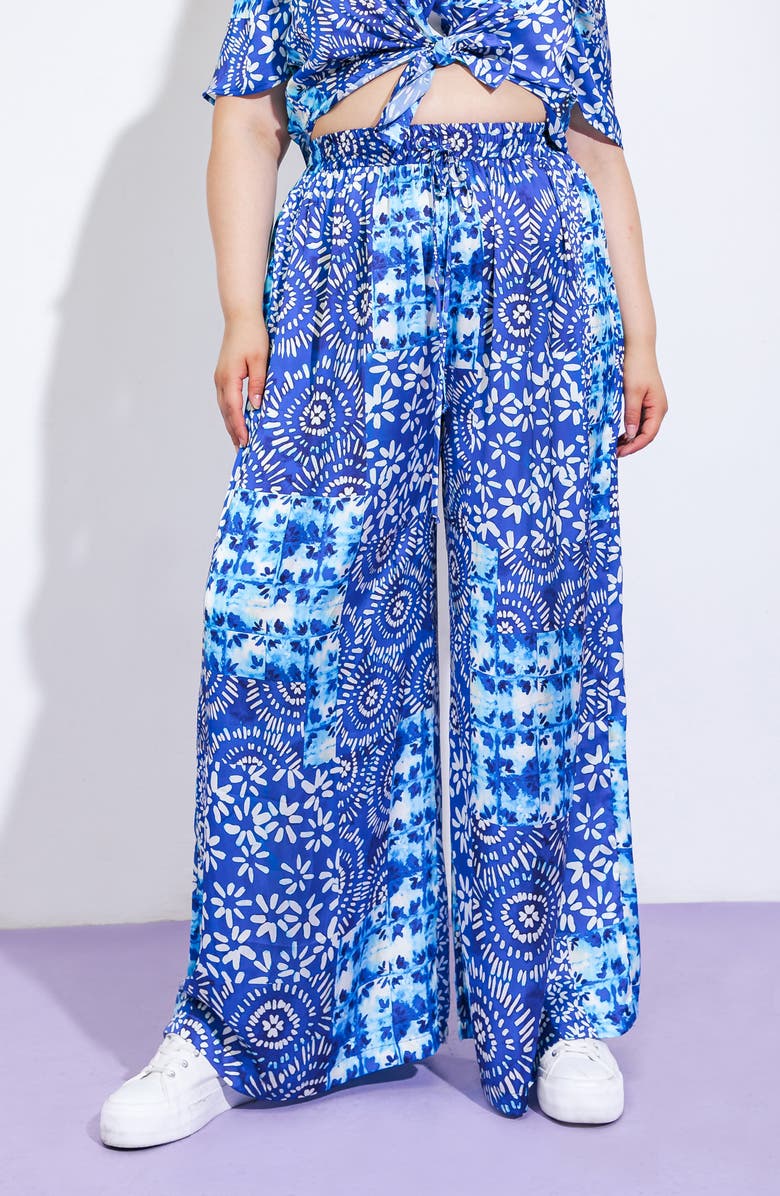 FLYING TOMATO Print Woven Satin Pants, Alternate, color, Blue