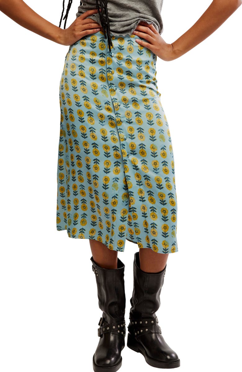 Free People Analise Polka Dot Button-Up Midi Skirt, Main, color, Robins Egg Combo