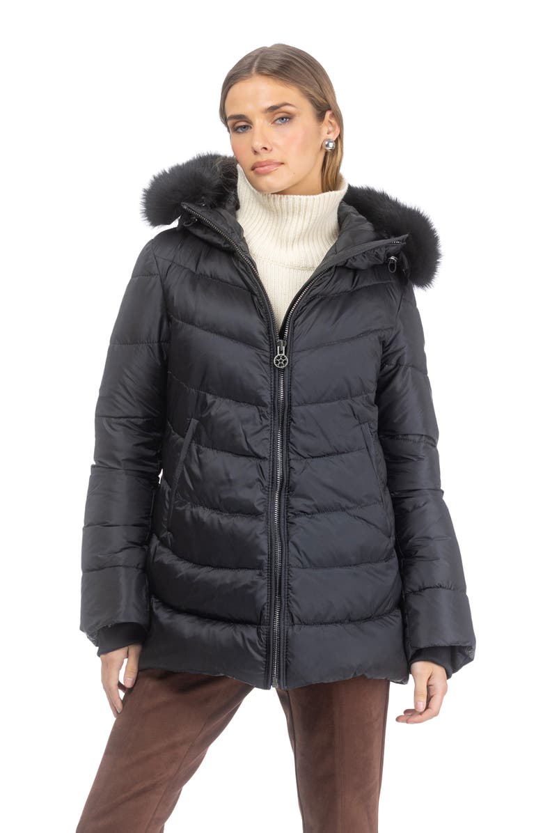 GORSKI Apres-Ski Mid Jacket With Detachable Genuine Shearling Hood Trim, Alternate, color, Black/Black
