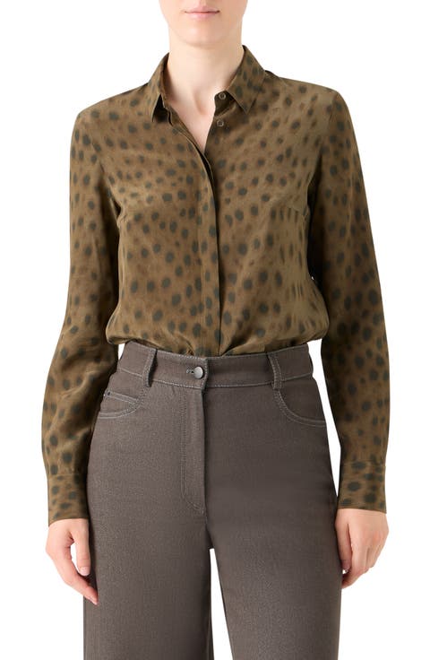 Leopard Print Silk Crêpe de Chine Button-Up Shirt