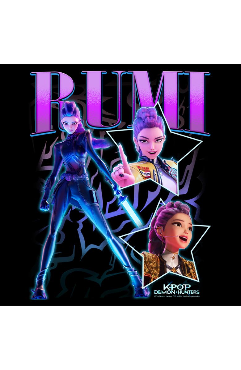 KPop Demon Hunters Junior's KPop Demon Hunters Rumi Super Star Logo Sweatshirt, Alternate, color, Black