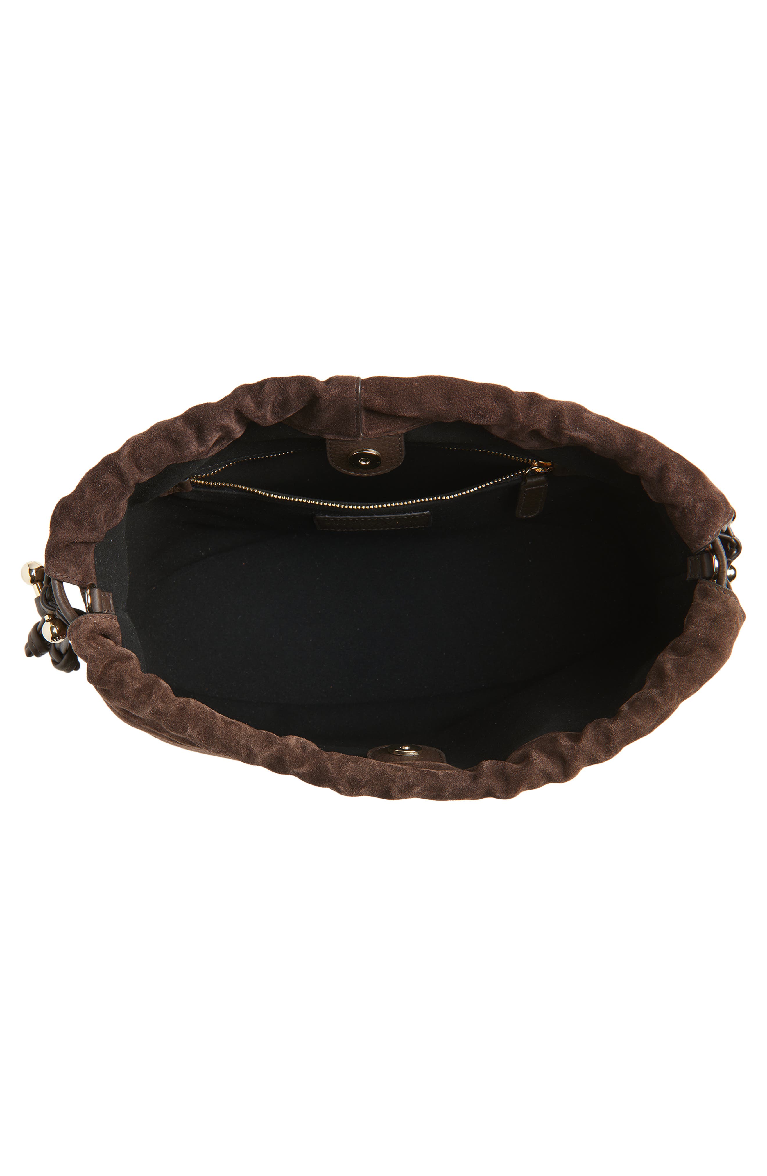 Strathberry Midi Suede Drawstring Handbag, Alternate, color, Chocolate