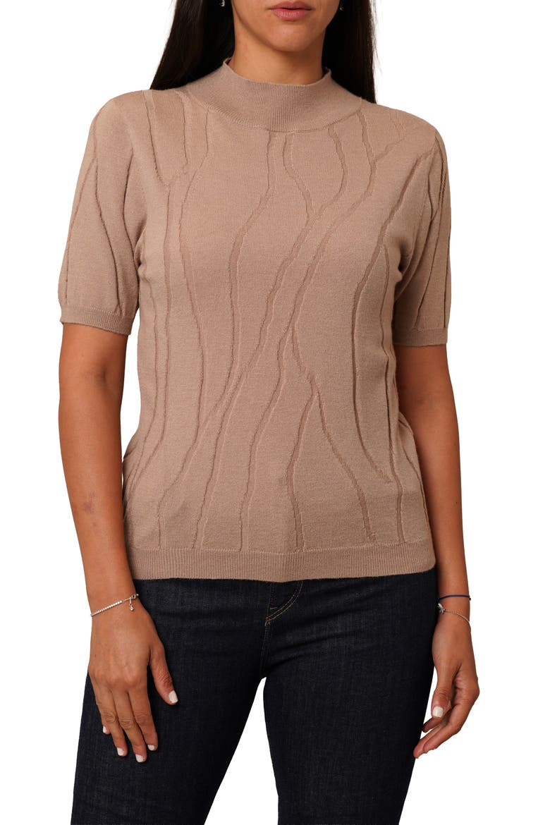 Intarsia Short Sleeve Sweater, Main, color, WARM TAUPE