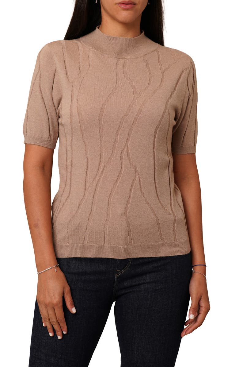 CYRUS Intarsia Short Sleeve Sweater, Main, color, Warm Taupe