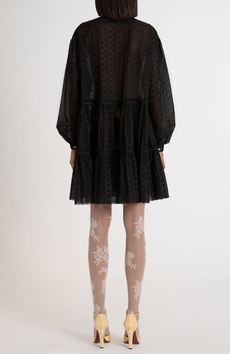 Valentino Garavani Daisy Eyelet Tiered Long Sleeve Dress, Alternate, color, Black