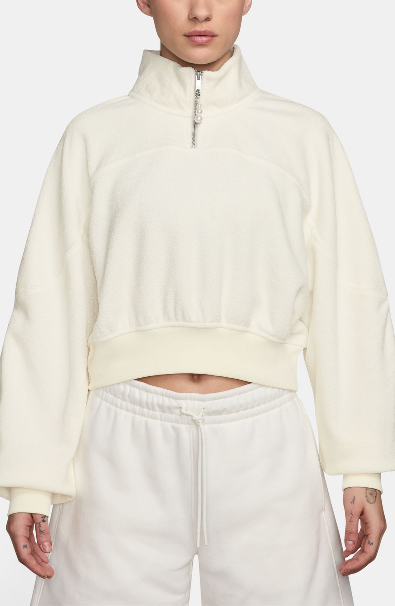 Jordan Flight Fleece Quarter Zip Crop Sweatshirt - Sail/ Sail, Medium