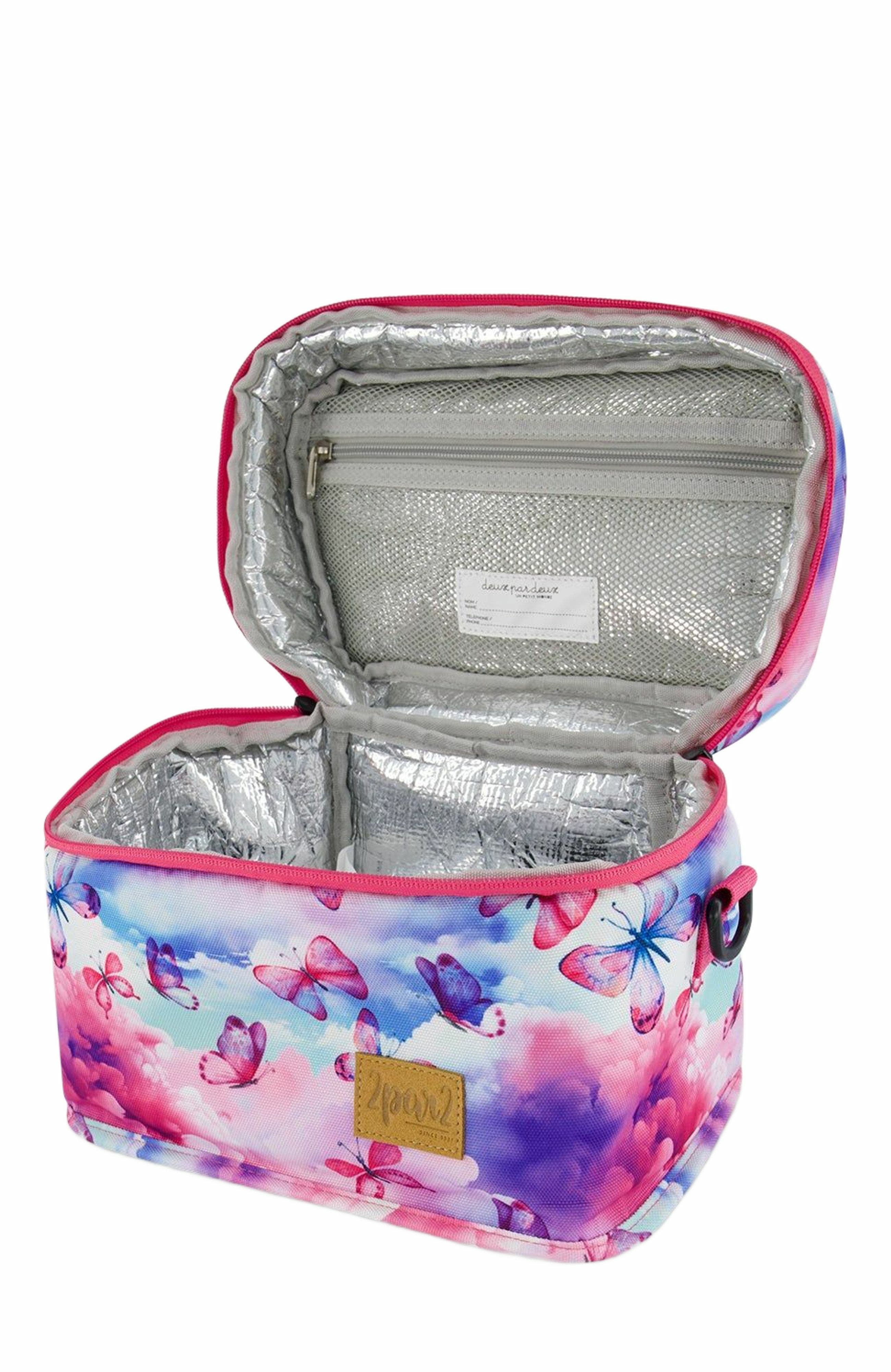 Deux par Deux Girl
s Lunch Box Butterflies On Multicolored And Vibrant Pink Background, Alternate, color, Multicolored And Vibrant Pink