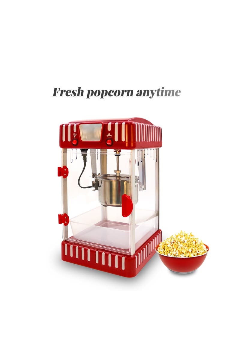 Elite Cuisine 2.5 Oz Kettle Popcorn Maker with Stirring System, Alternate, color, Red / Black Retro Style