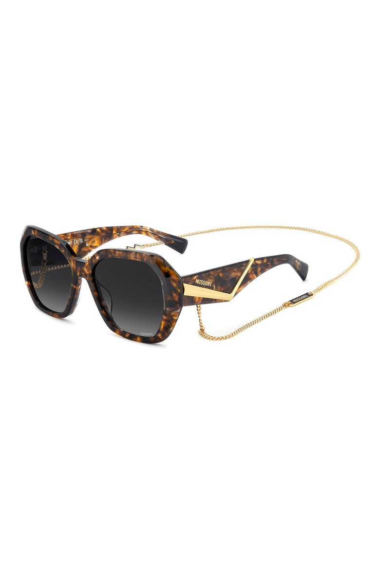55mm Gradient Geometric Sunglasses, Alternate, color, HAVANA BROWN/ DARK GREY SF
