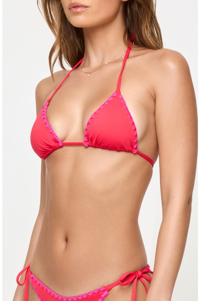 Zahra Embroidered Halter Swim Top, Alternate, color, POUT/ BRIGHT FUCHSIA