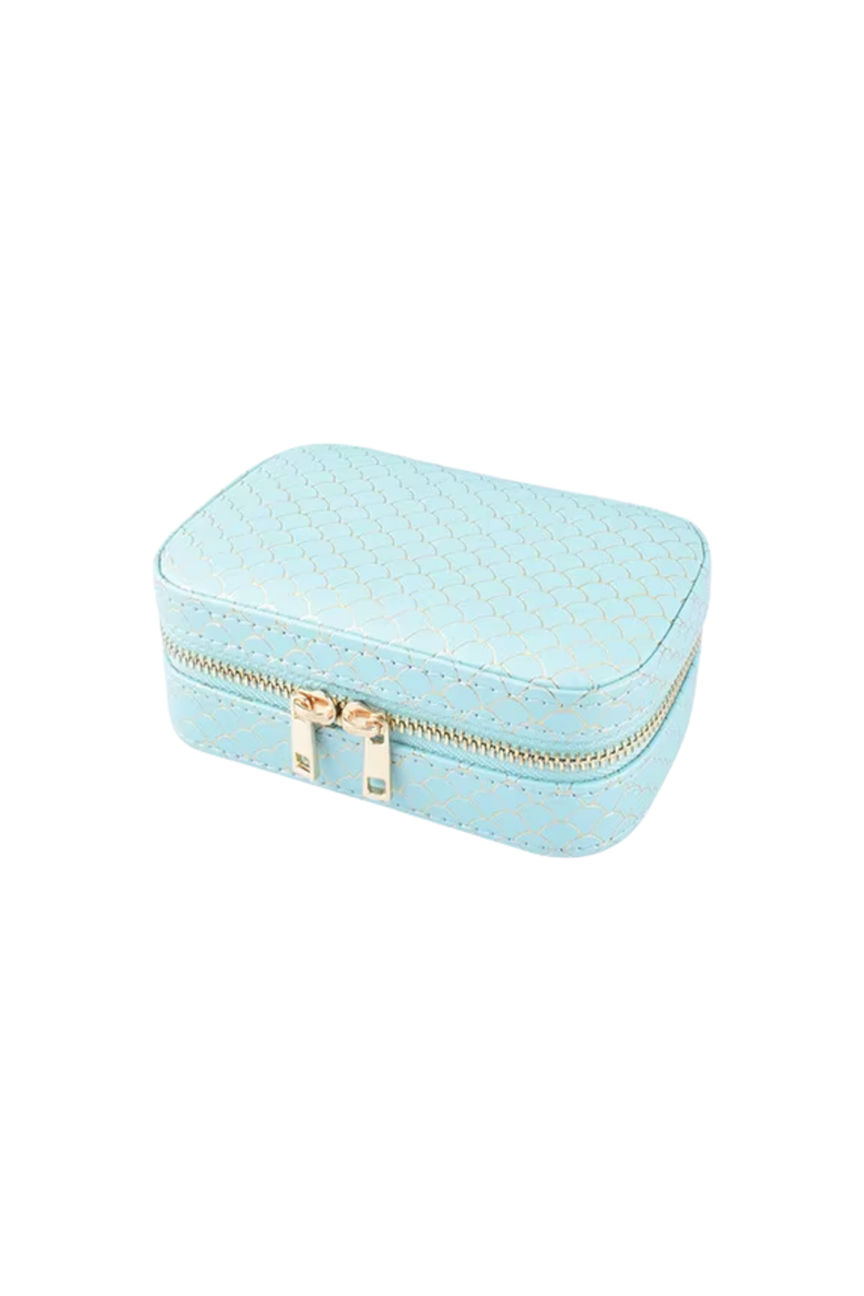 Faux Leather Mermaid Scale Jewelry Case, Main, color, Blue