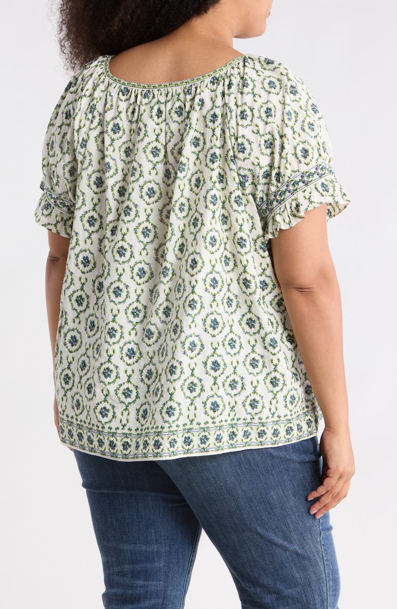 MAX STUDIO Keyhole Short Sleeve Top, Alternate, color, Cream/ Blue Horseshoe Wreath