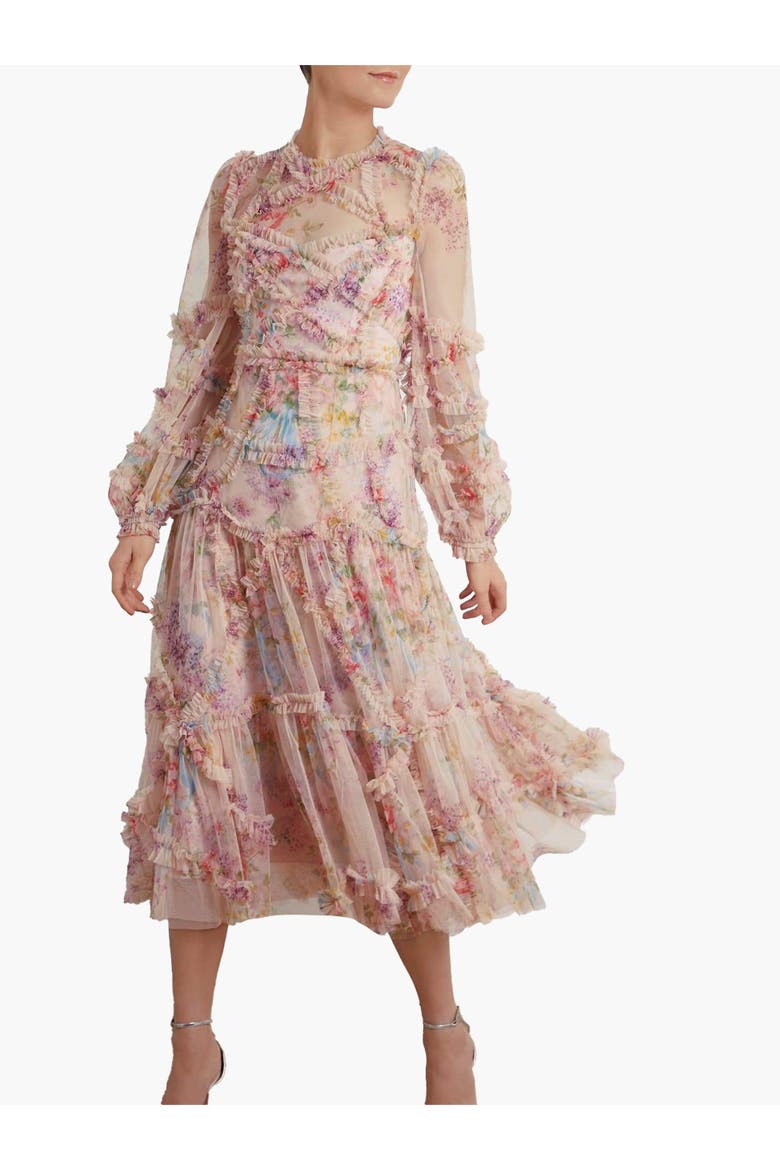 Floral Diamond Ruffle Ballerina Dress, Main, color, Topaz Pink
