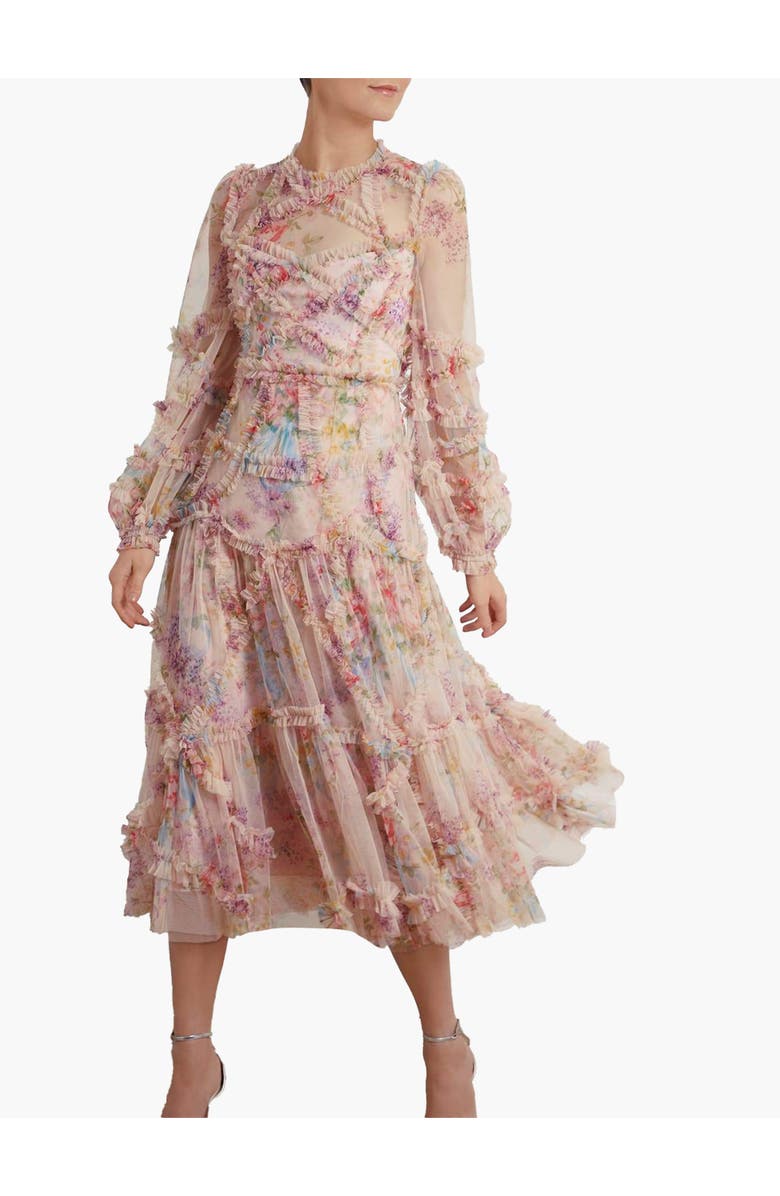 Needle & Thread Floral Diamond Ruffle Ballerina Dress, Main, color, Topaz Pink