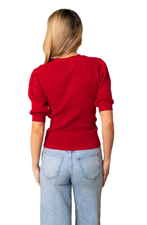 Hope & Henry Organic Puff Sleeve Button Front Sweater In Red