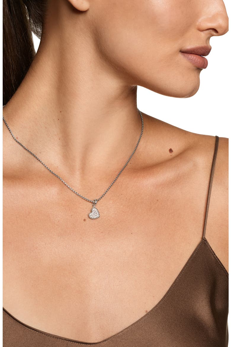DY Elements® Heart Pendant in Sterling Silver with Diamonds, 12.7mm, Alternate, color, SILVER PAVE