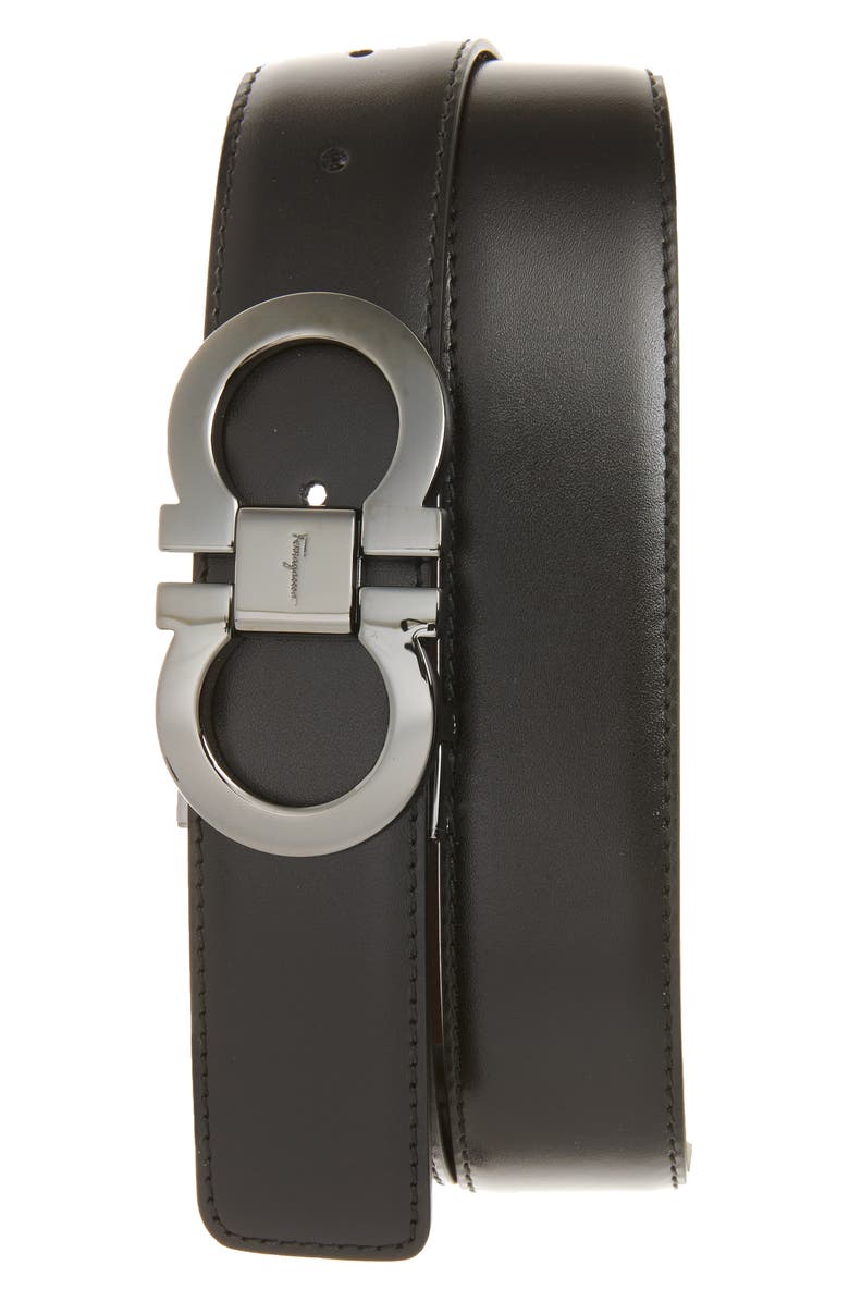 FERRAGAMO Reversible Leather Belt, Main, color, Black/ Auburn