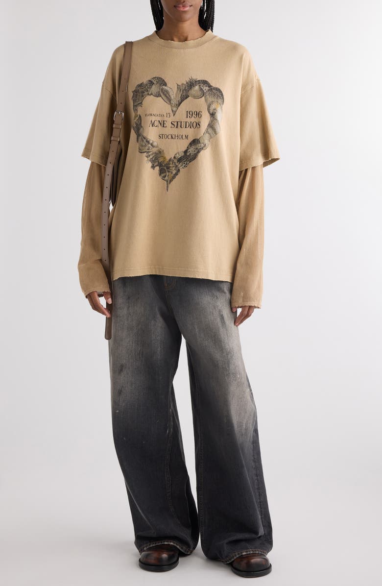 Acne Studios Edra Double Layered Cotton & Mesh T-Shirt, Alternate, color,