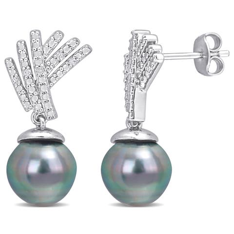Cultured Pearl & Diamond Drop Earrings
